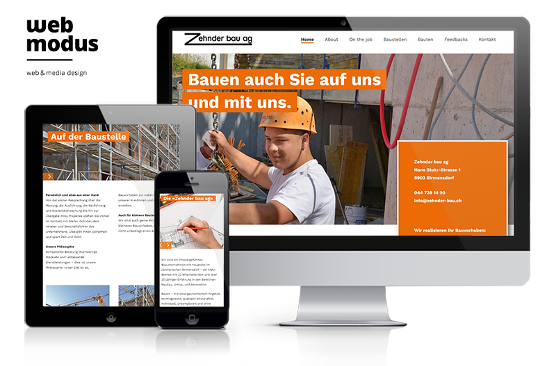WordPress-Website Referenz Zehnder Bau AG Birmensdorf Zürich